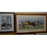 Two framed prints AFTER C F TUNNICLIFFE - standing horses & the Menai Suspension Bridge