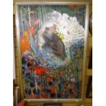 JOHN CHERRINGTON mixed media on board - psychedelic study of a man, unsigned