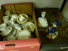 Box of teaware, miscellaneous china and a box of drinking glassware etc