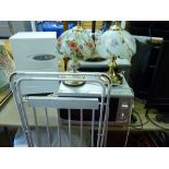 Microwave oven, electric towel airer, table lamps E/T