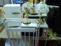 Microwave oven, electric towel airer, table lamps E/T