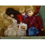 Six modern porcelain headed collectable dolls