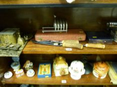 Parcel of ornamental brassware, cased cutlery, carving sets etc