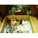 Two boxes of miscellaneous items including china, glassware, soft toys, books etc