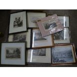 Quantity of predominantly framed antique prints, various views including Wales