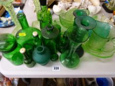 Quantity of vintage and other green glassware including vintage eye baths etc