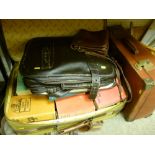 Two vintage cases with quantity of old books and a parcel of other vintage luggage