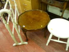 Circular occasional table, white painted small circular table and a towel airer