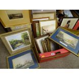 Boxed quantity of framed pictures and prints