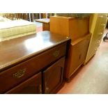 Mid Century teak bureau and a reproduction sideboard with end flaps