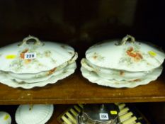Pair of lidded Limoges food servers with plates