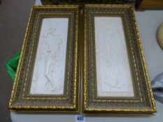 Pair of gilt framed Art Nouveau style wall plaques