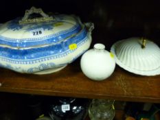 Staffs blue and white tureen, Royal Doulton vase etc