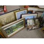 Quantity of framed pictures and prints including a reproduction map of Scotland