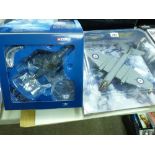 Two Corgi diecast airplanes from The Aviation Archive including a Harrier GR.1 and an English