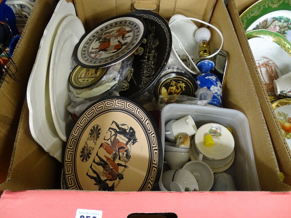 Mixed box of household crockery including child's teaware etc