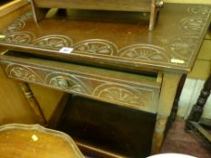 Carved single drawer polished hall table