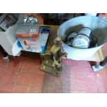 Parcel of miscellaneous items including galvanized bath, lamps, drill stand etc