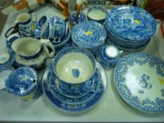 Collection of blue and white pottery tableware, predominantly Spode Italian