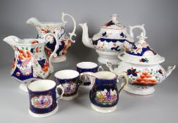 A PARCEL OF GAUDY WELSH POTTERY in various patterns including a 'Grape' pattern faceted jug and