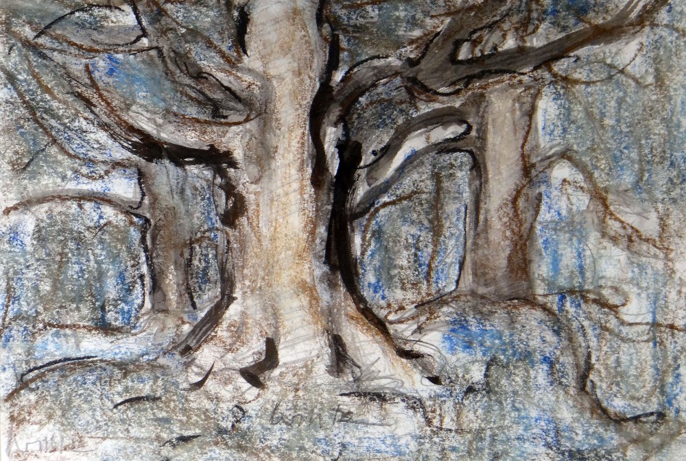 WILL ROBERTS mixed media - woodland entitled verso on Attic Gallery label 'Phantom Trees', signed,