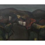 WILL ROBERTS oil on canvas - upland farm entitled verso 'Red Barn', signed with initials & signed