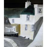 JOHN KNAPP FISHER mixed media - whitewashed houses under a night sky, entitled verso 'Buildings,