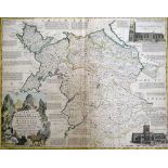 EMANUEL BOWEN coloured antiquarian map - 'Six Counties of North Wales...' with views of Bangor and