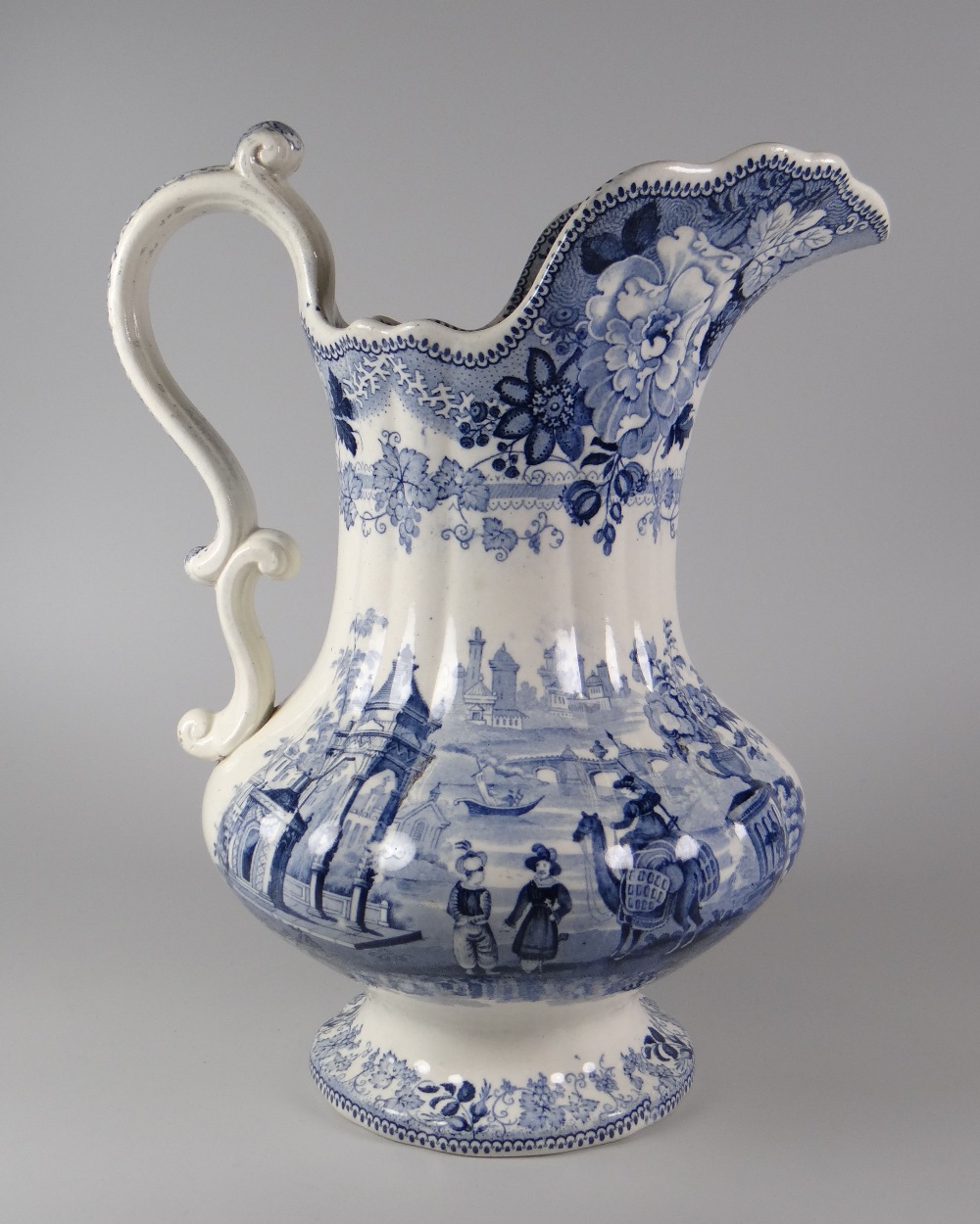 A LLANELLY POTTERY TOILET JUG IN THE ORIENTAL PATTERN in blue transfer, marked to the base with WC - Image 3 of 5