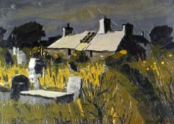 WILF ROBERTS coloured limited edition (8/10) print - Llyn Peninsula cottage & cemetery titled in