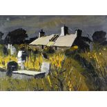 WILF ROBERTS coloured limited edition (8/10) print - Llyn Peninsula cottage & cemetery titled in