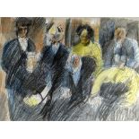 JOHN UZZELL EDWARDS mixed media - group of seven people entitled verso 'Family Group', 19 x 25cms