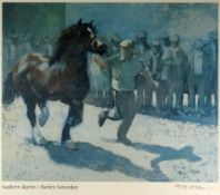 ANEURIN JONES coloured print - farmer showing horse, entitled 'Sadwrn Barlys / Barley Saturday',