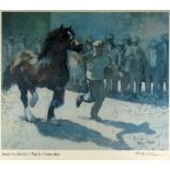 ANEURIN JONES coloured print - farmer showing horse, entitled 'Sadwrn Barlys / Barley Saturday',