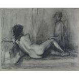 HARRY HOLLAND charcoal - life-drawing of a nude with the artist's reflection, signed, 41 x 52cms
