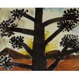 JOSEF HERMAN RA mixed media - tree in landscape, entitled verso 'Tree II', signed verso, 19 x 24cms