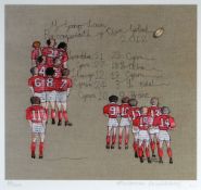 DIANA WILLIAMS limited edition (63/300) coloured print - depicting 2012 Six Nations Welsh Squad