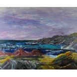SION McINTYRE acrylic on board - rocky coastal scene, signed & entitled verso 'Porth Cwyfan, Ynys