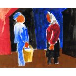 JOSEF HERMAN RA watercolour & pencil - two standing figures, entitled verso on Albany Gallery
