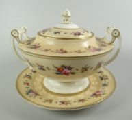 A NANTGARW PORCELAIN SAUCE TUREEN & STAND raised on a circular base and having up-turned spindle