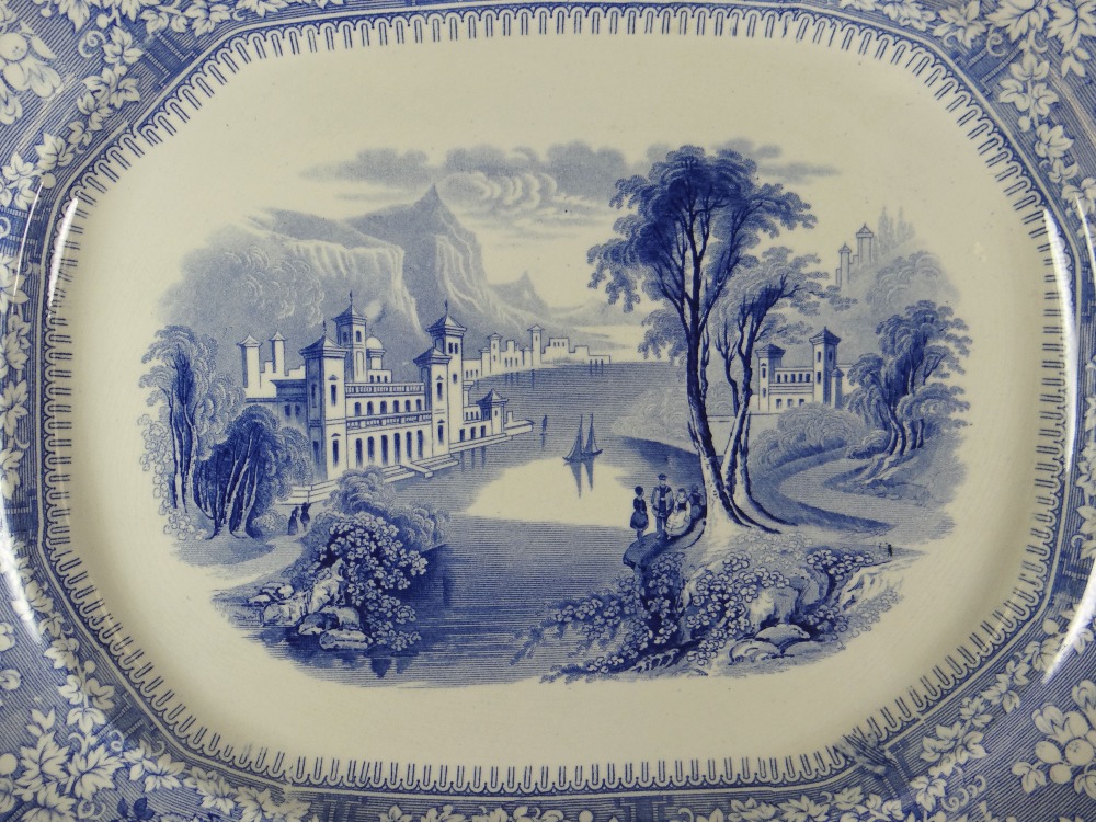 A LLANELLY POTTERY 'MILAN' PATTERN TRANSFER PLATTER of lobed octagonal form with Italianate scene, - Image 2 of 2