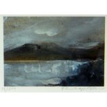 JOHN KNAPP FISHER limited edition (18/500) coloured print - lake and mountains, signed fully in