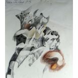 JOHN UZZELL EDWARDS preliminary drawing - semi abstract study of a running race, entitled verso 'The
