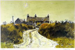 SIR KYFFIN WILLIAMS RA colourwash limited edition (26/150) print - a farmstead at the top of a lane,