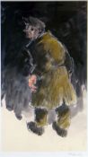 SIR KYFFIN WILLIAMS RA colourwash print - a standing farmer at nightfall, signed in full, 58 x