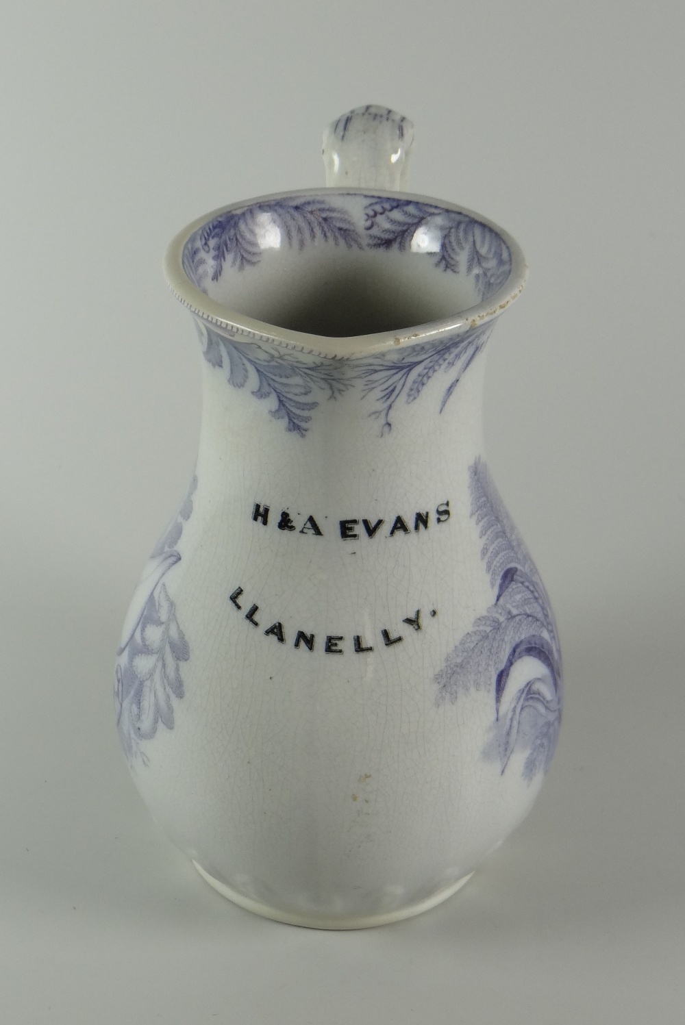 A LLANELLY POTTERY JUG IN THE FERN PATTERN with purple transfer and inscribed H&A EVANS LLANELLY, - Image 2 of 5