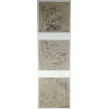 JOHN UZZELL EDWARDS a trio of a series of three (9) pen & ink drawings - figures, each 10 x 10cms