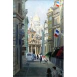 NICK HOLLY oil on canvas - Basilica du Sacre-Coeur, Montmartre entitled verso 'Late Afternoon Light,