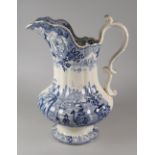 A LLANELLY POTTERY TOILET JUG IN THE ORIENTAL PATTERN in blue transfer, marked to the base with WC