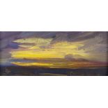 D L GRIFFITH oil on board - North Wales landscape at sunset, entitled verso 'Golden Dusk (Betws yn